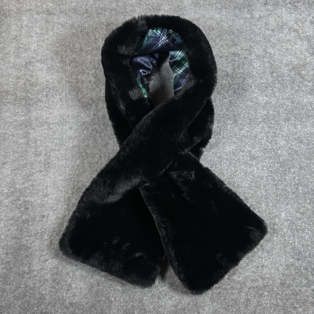 Isaacs‎ Mizrahi Faux Fur Scarf Wrap Black Winter Neck Warmer Soft Elegant Luxury